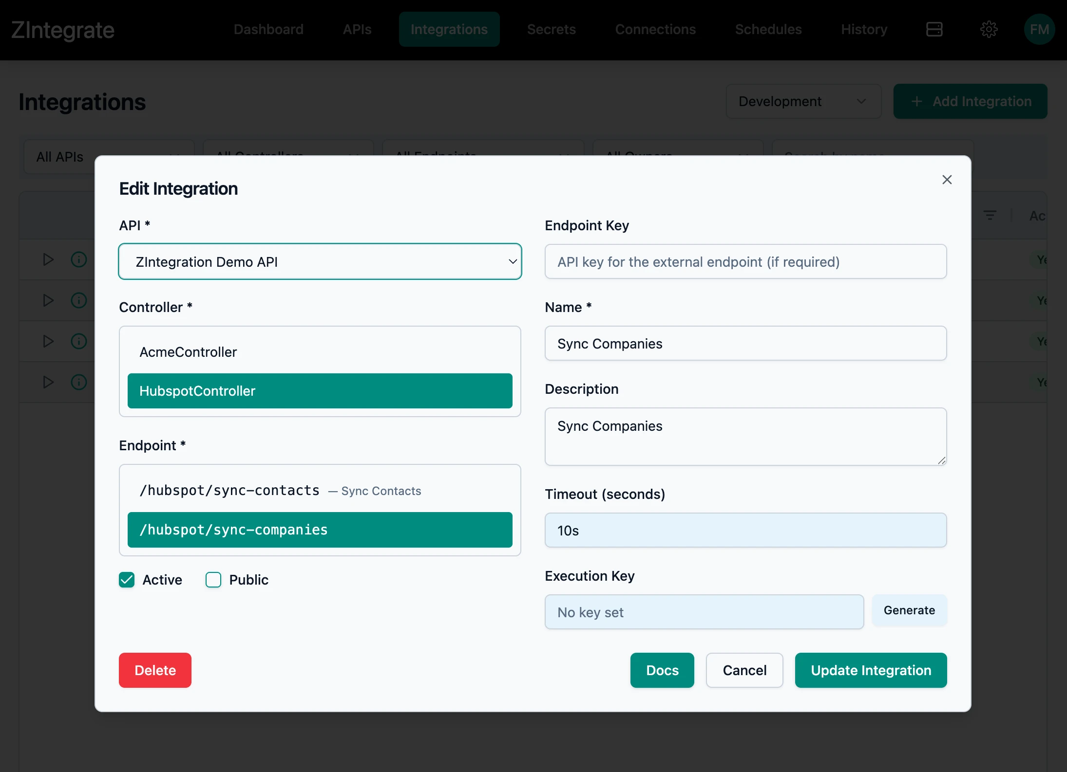 ZIntegrate Integration Configuration