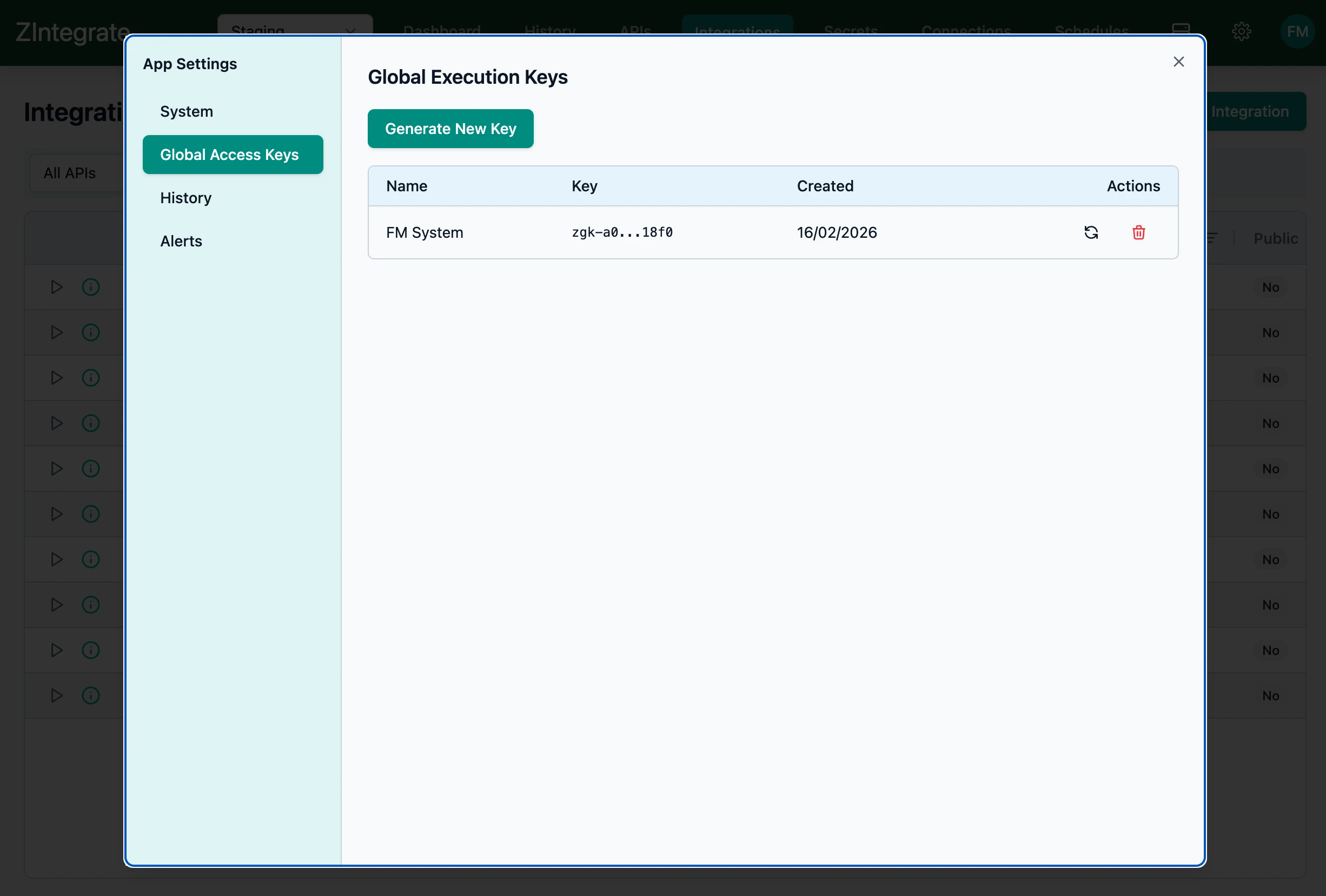 ZIntegrate Integration global keys