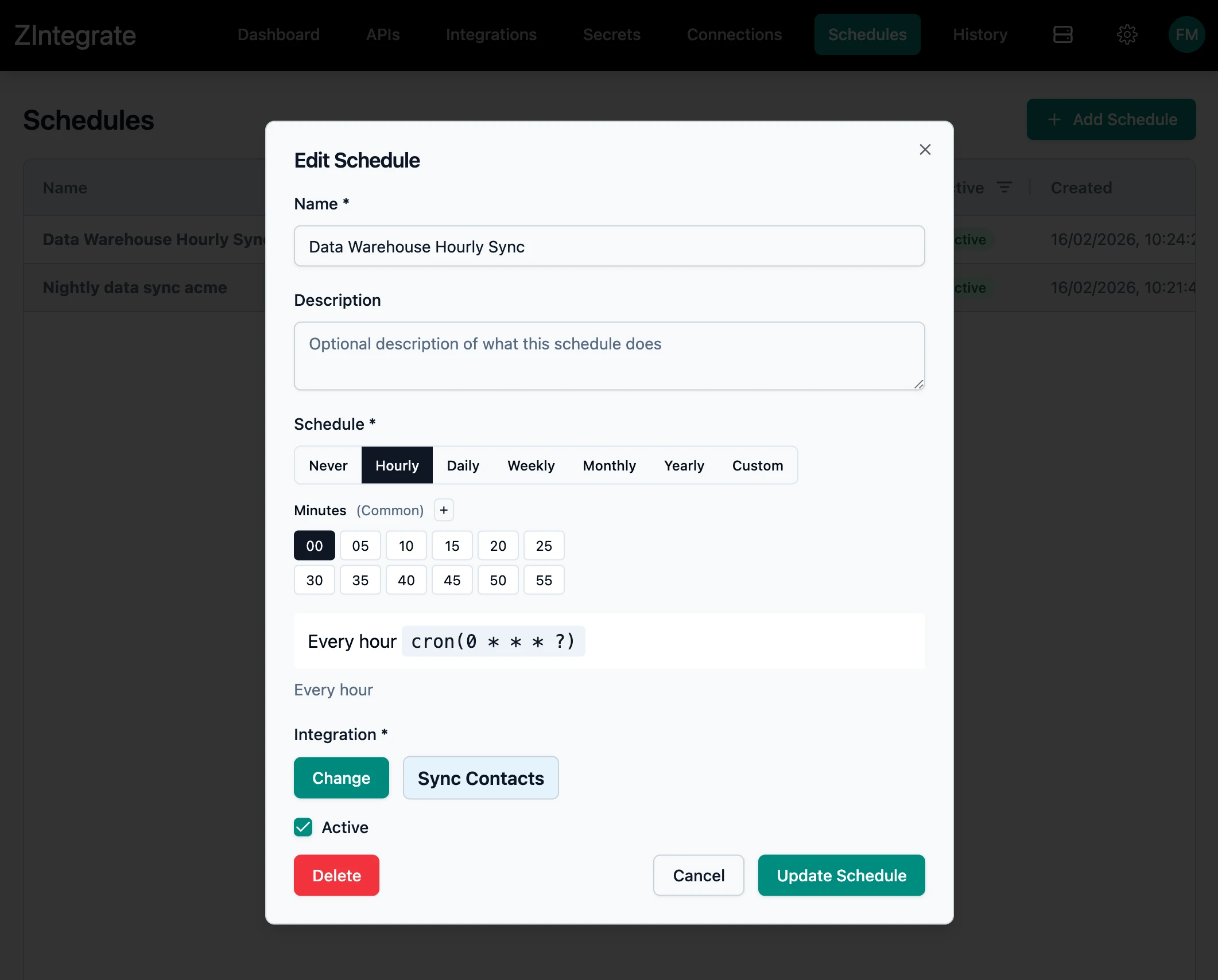ZIntegrate CRON Builder